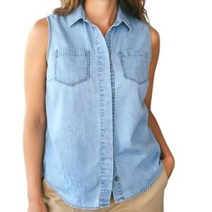 Velvet Heart Womens Sleeveless Denim Shirt Size Small Western Button Up Pockets
